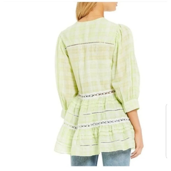 Free People Time‎ Out Lace Tunic Top SMALL Lime Combo - Picture 2 of 10